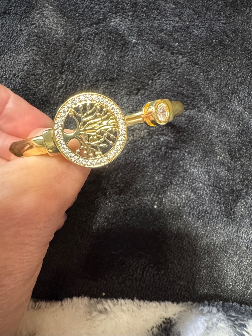 Source Unknown Gold Tree of Life Crystal Accent Bangle Bracelet